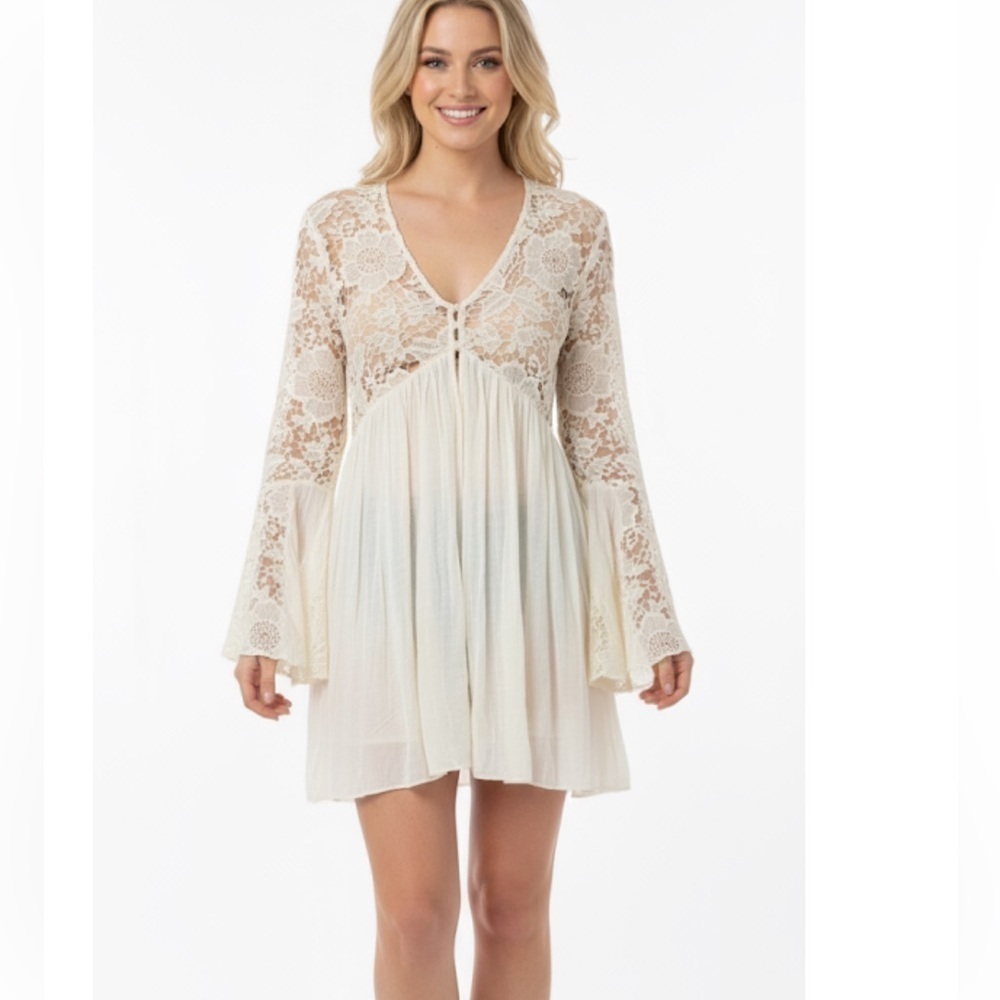 Rebellion ivory color boho dress with lace detail size XLarge
